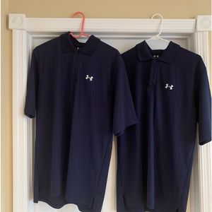 Under Armor (2) men’s medium, navy colored polo’s.